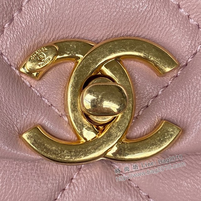 Chanel專櫃22A新款經典菱格口蓋包 AS3365小號 香奈兒粗曠金色鏈子潤飾手袋小羊皮女包 djc5107